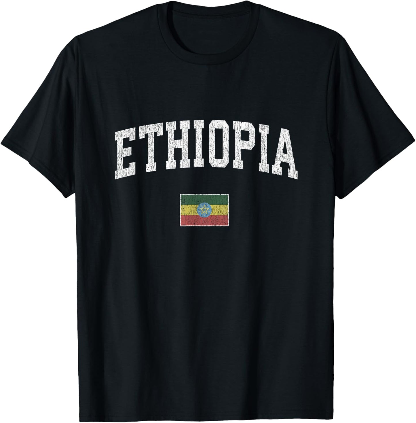 Ethiopia Vintage Sports Design Ethiopian Flag T-Shirt - T-Shirt | Black