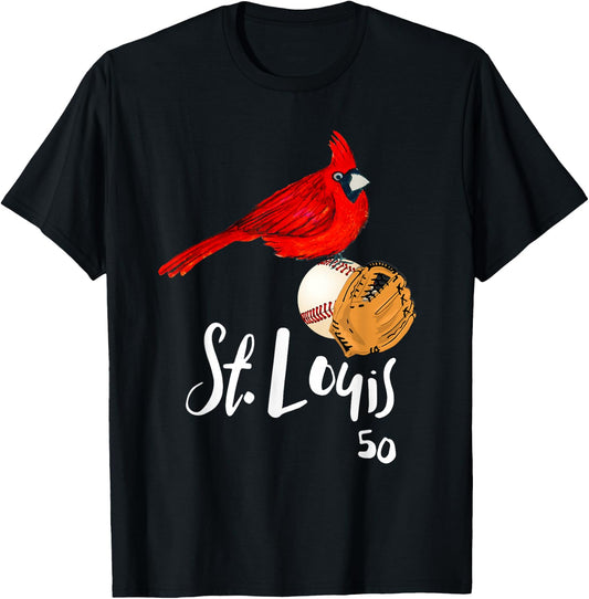 Saint Louis Red Cardinal Number 50 Baseball Art T-Shirt - T-Shirt | Black