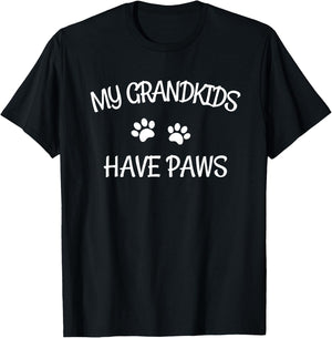 Grandkids Have Paws Funny Dog Cat Grandma Gift T-Shirt - T-Shirt | Black