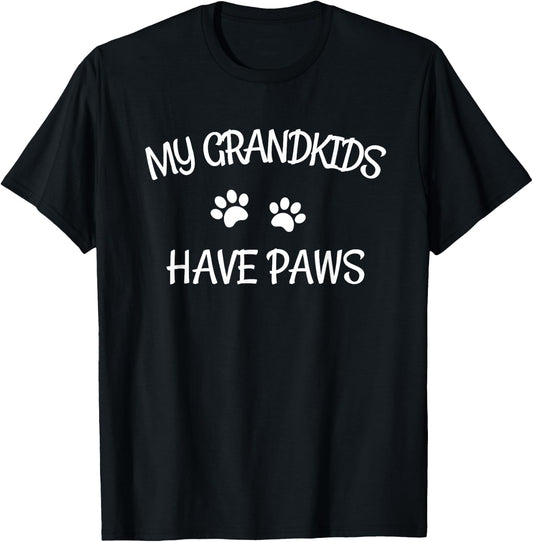 Grandkids Have Paws Funny Dog Cat Grandma Gift T-Shirt - T-Shirt | Black