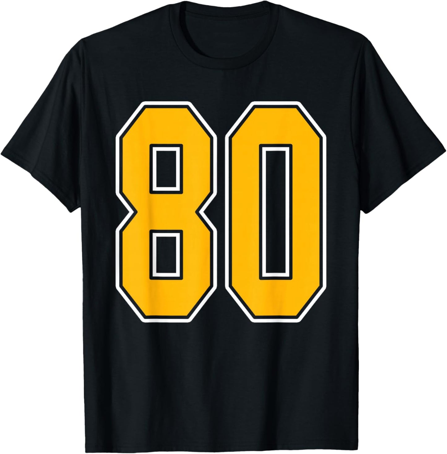 Gold and White Sports Number 80 Jersey Uniform Player T-Shirt - T-Shirt | Black