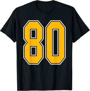 Gold and White Sports Number 80 Jersey Uniform Player T-Shirt - T-Shirt | Black