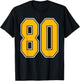Gold and White Sports Number 80 Jersey Uniform Player T-Shirt - T-Shirt | Black