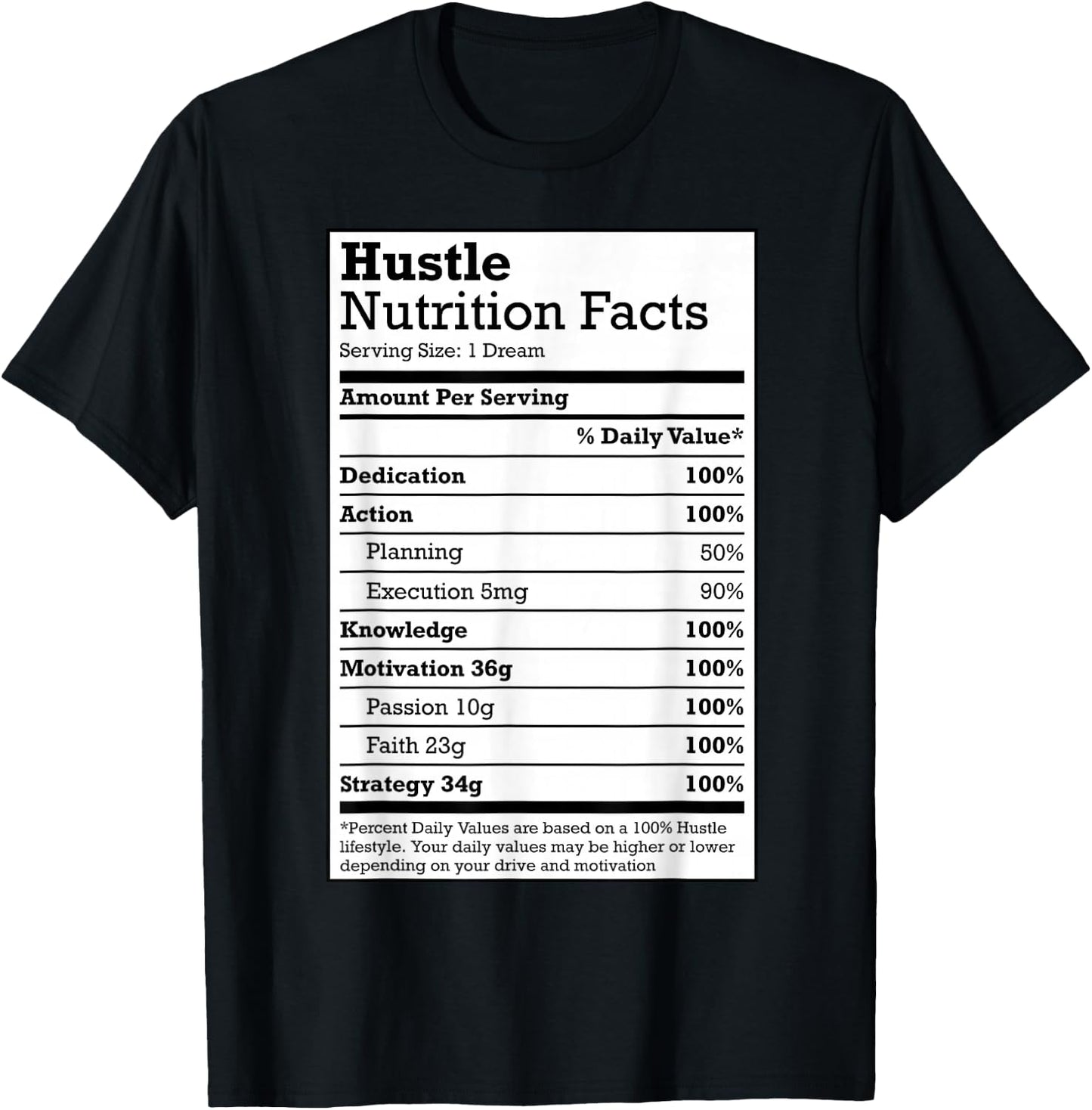 Hustle Nutrition Facts Christmas Birthday Gift Rap Urban T-Shirt - T-Shirt | Black