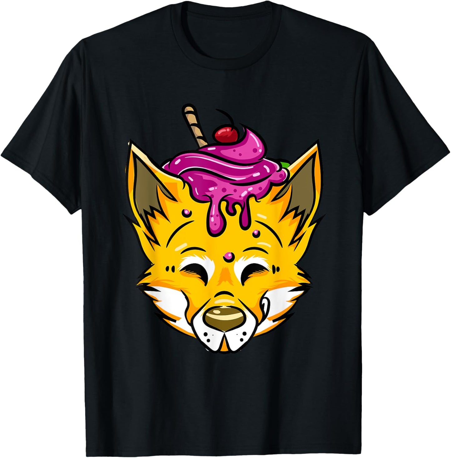 Furry Shirt Funny Fox Wolf Ice Cream Sundae Fursona Gift Women Kids T-Shirt - T-Shirt | Black
