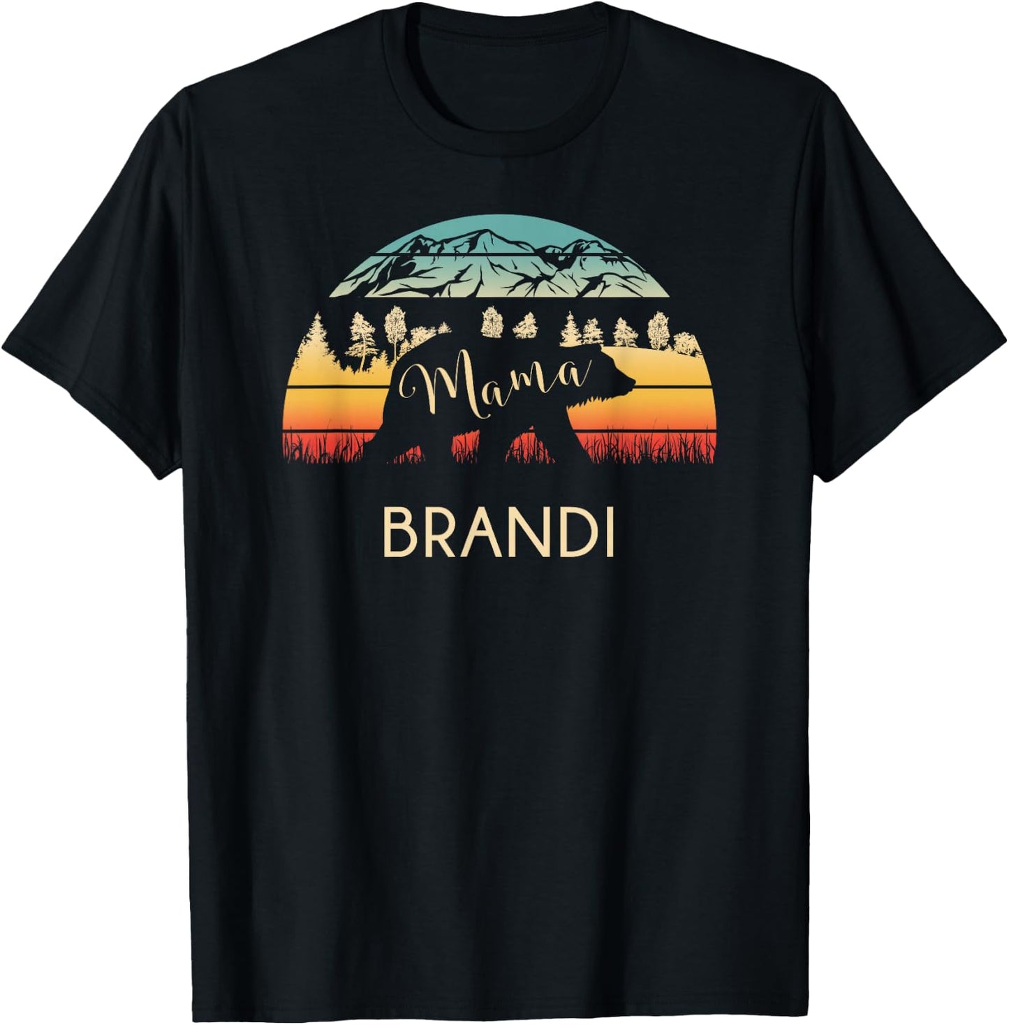 Brandi Name Shirt Retro Mama Bear Mothers Day Gift T-Shirt - T-Shirt | Black