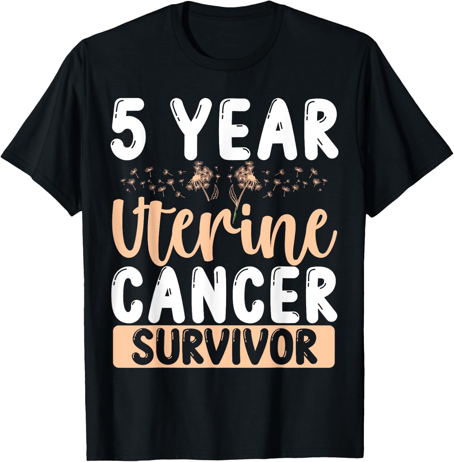 5 Year Uterine Cancer Free Awareness Survivor Ribbon T-Shirt - T-Shirt | Black