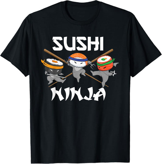 Funny Retro Sushi Ninja Sushi Lover Karate Sushi Ninjas T-Shirt - T-Shirt | Black