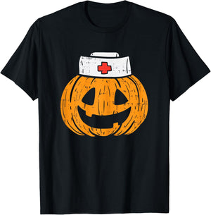 Pumpkin Nurse Funny Scary Halloween Costume RN CNA ICU Girls T-Shirt - T-Shirt | Black
