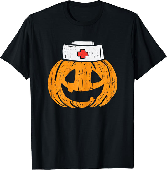 Pumpkin Nurse Funny Scary Halloween Costume RN CNA ICU Girls T-Shirt - T-Shirt | Black