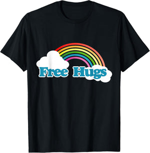 Free hugs shirt retro 80s rainbow I'm a hugger T-Shirt - T-Shirt | Black