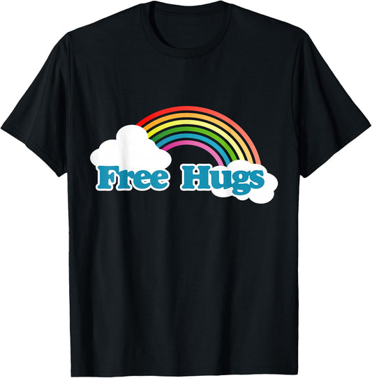 Free hugs shirt retro 80s rainbow I'm a hugger T-Shirt - T-Shirt | Black
