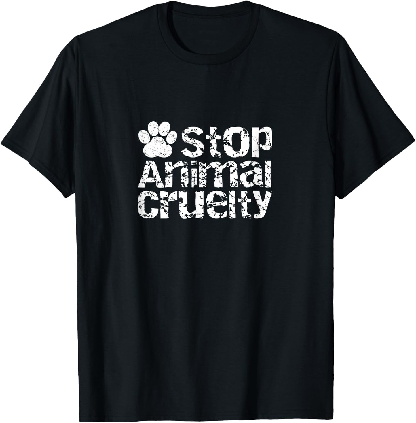 Stop Animal Cruelty Awareness Paw Print Distressed T Shirt T-Shirt - T-Shirt | Black