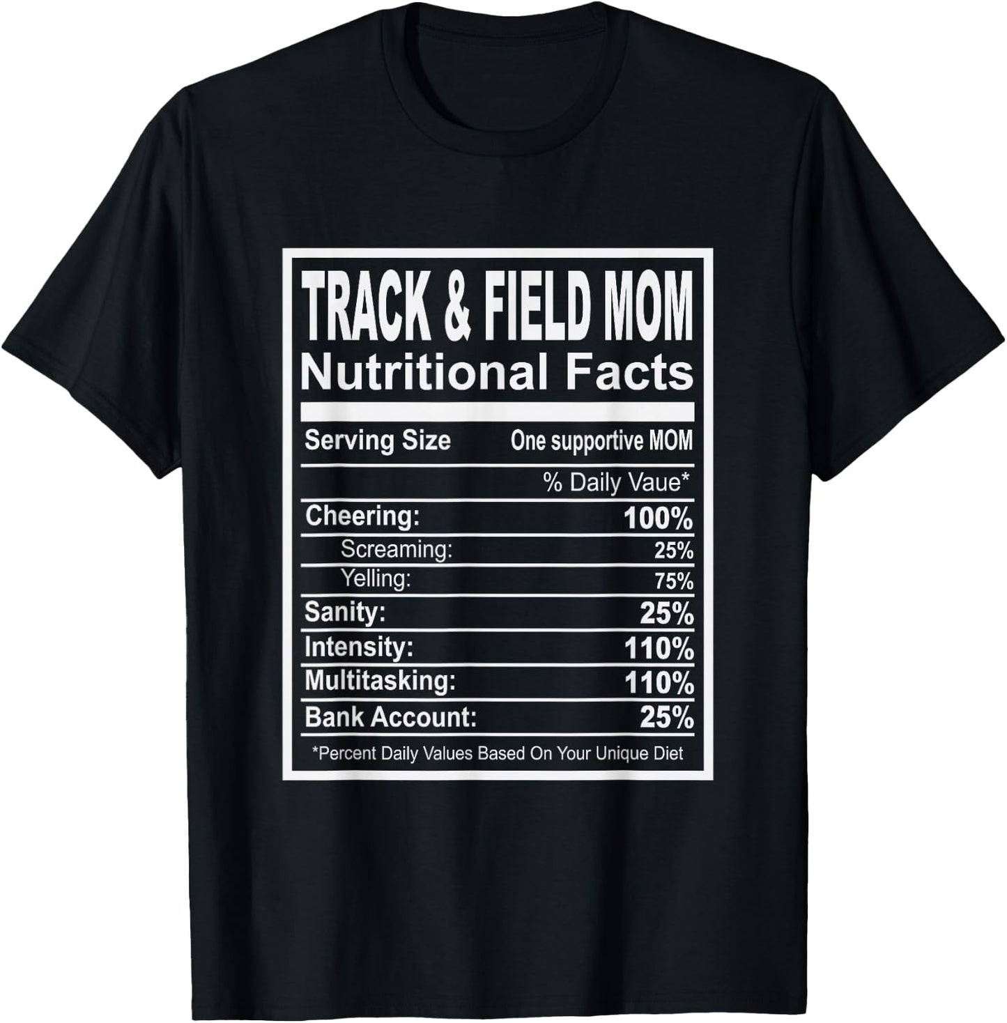 Track and Field Mom Nutritional Facts T-Shirt - T-Shirt | Black