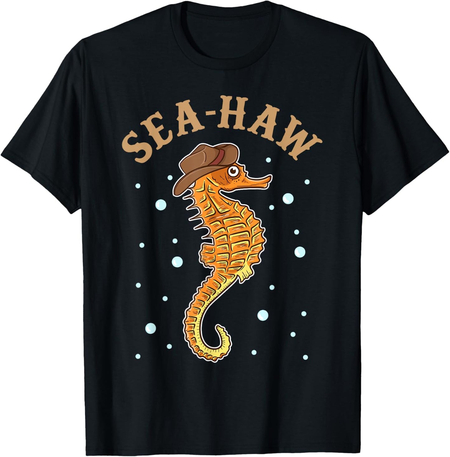 Cute & Funny Sea-Haw Hilarious Seahorse Pun Seahaw T-Shirt - T-Shirt | Black