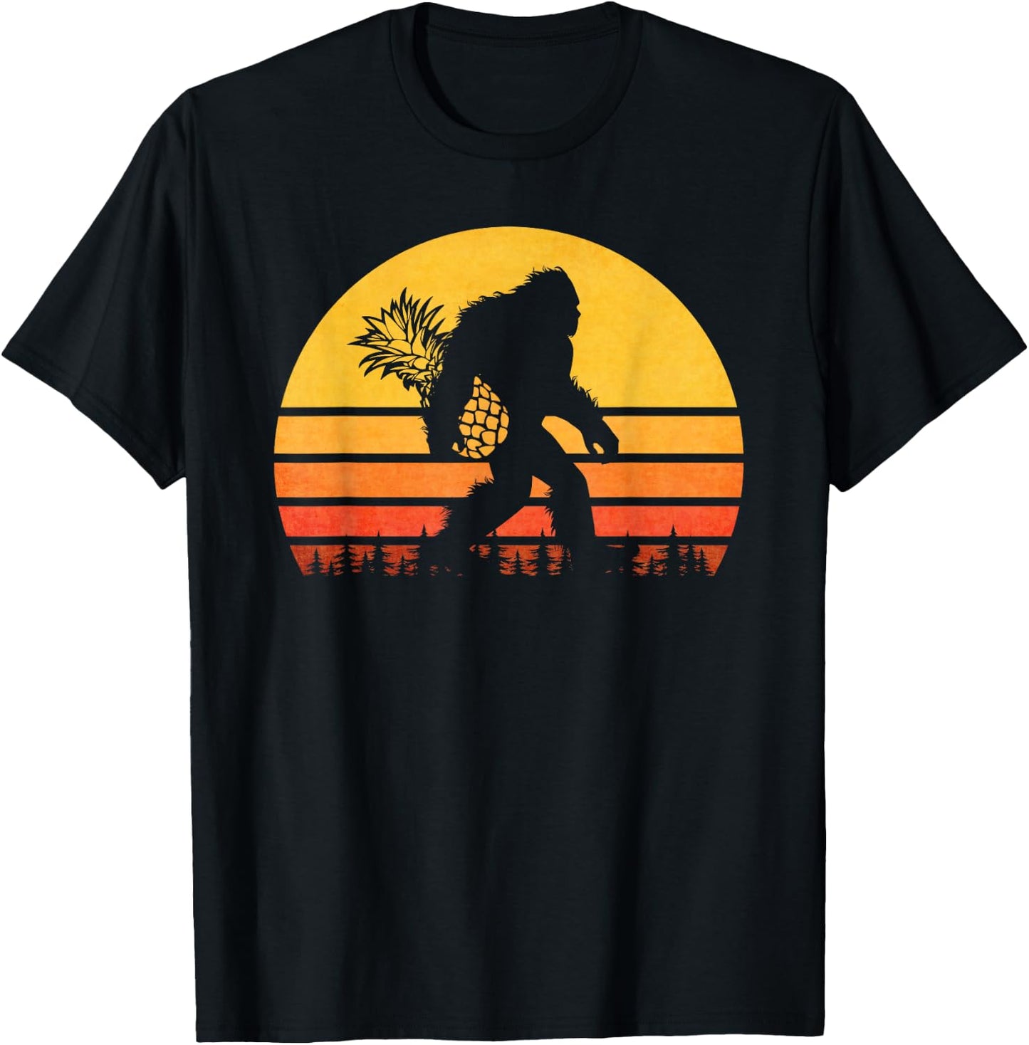 Retro Bigfoot Pineapple , Sasquatch With Fruit T-Shirt - T-Shirt | Black