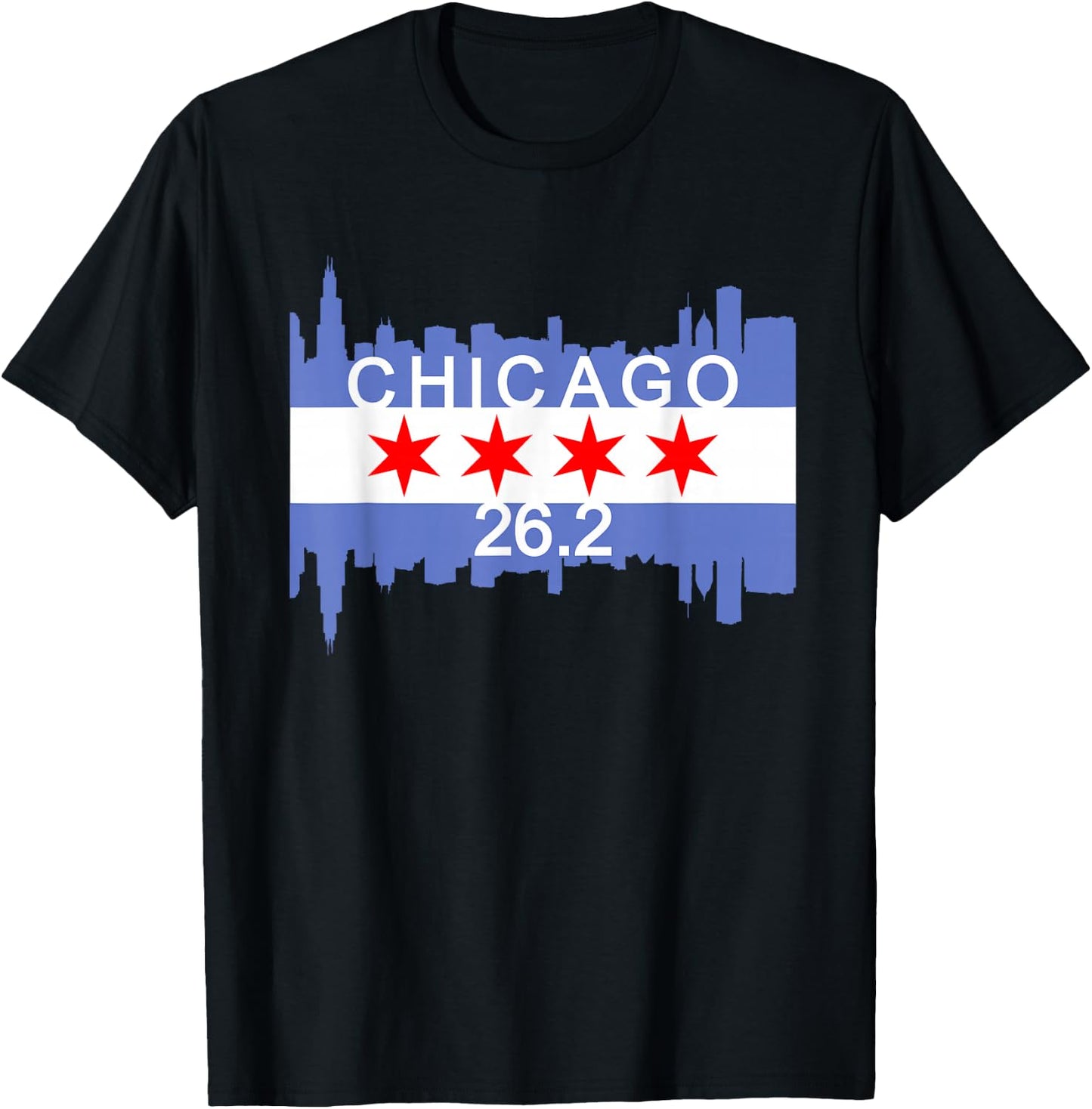 26.2 Mile Marathon Runner T Shirt Chicago Flag Running Gift T-Shirt - T-Shirt | Black