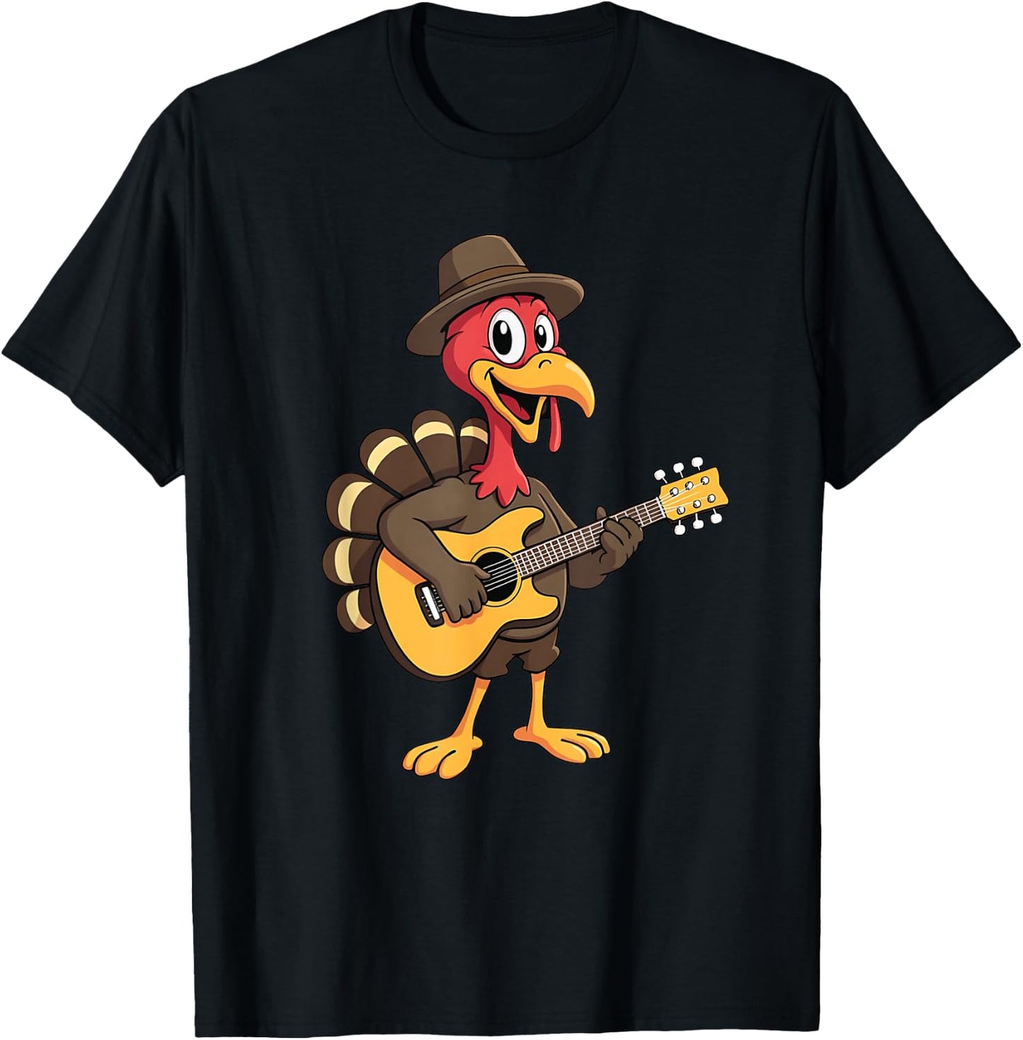Funny Thanksgiving Guitarist Musician Turkey Playing Guitar T-Shirt - T-Shirt | Black