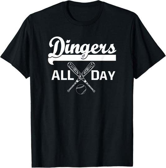 Dingers All Day Baseball Mom and Dad Funny Shirt Gift T-Shirt - T-Shirt | Black