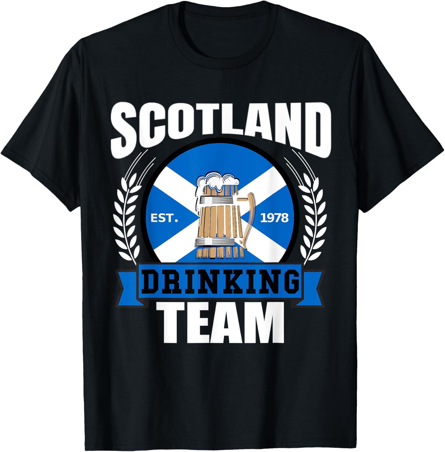 Scotland Drinking Team Funny Scottish Flag Beer Saltire Gift T-Shirt - T-Shirt | Black