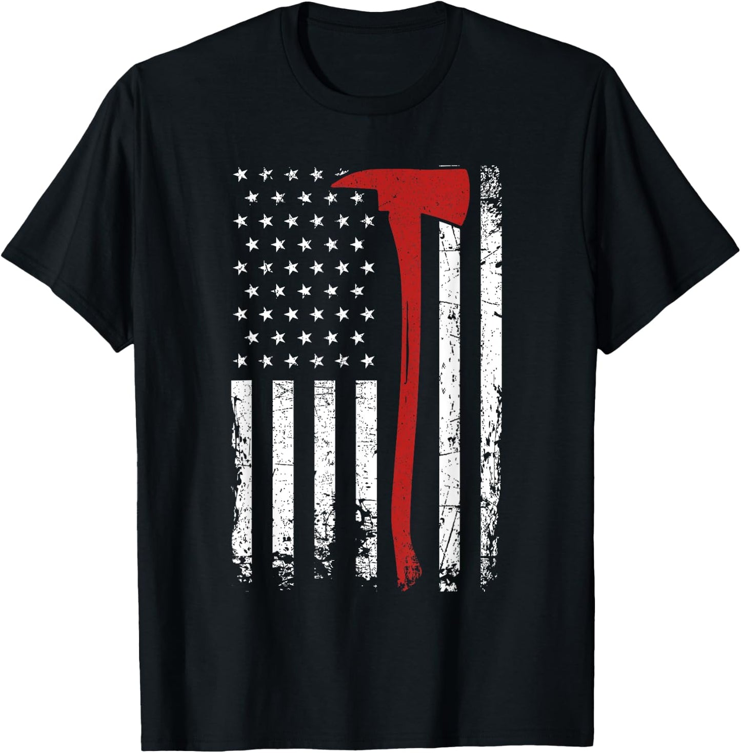 Wildland Firefighter Axe American Flag Thin Red Line Fireman T-Shirt - T-Shirt | Black