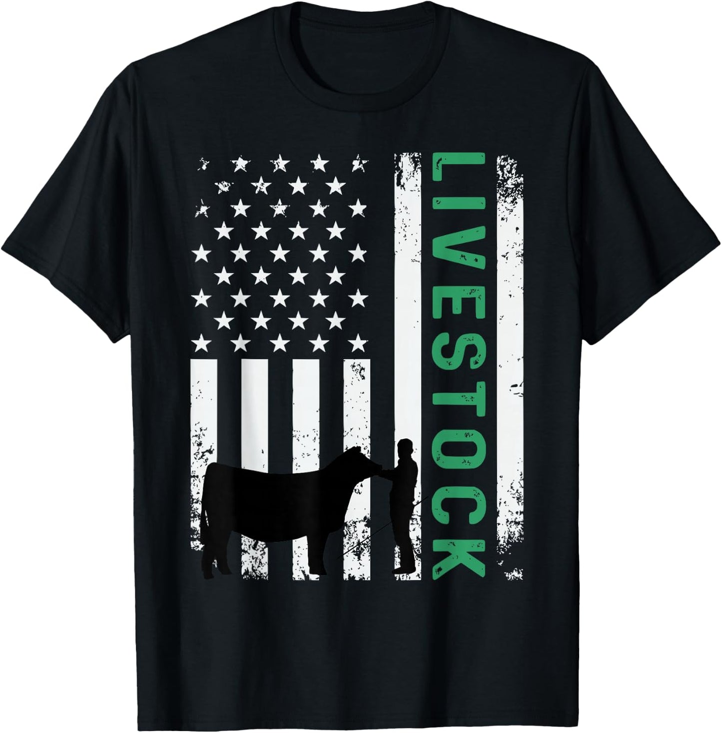 Patriotic Livestock Showmanship Boy and Show Stock Steer T-Shirt - T-Shirt | Black