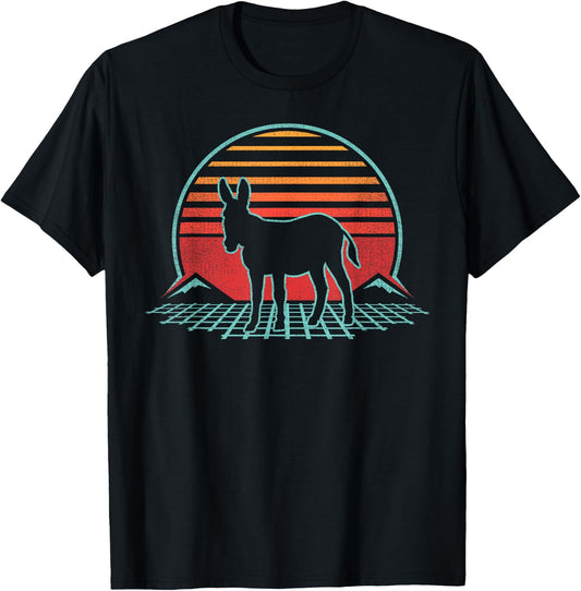 Donkey Lover Animal Retro Vintage 80s Style T-Shirt - T-Shirt | Black