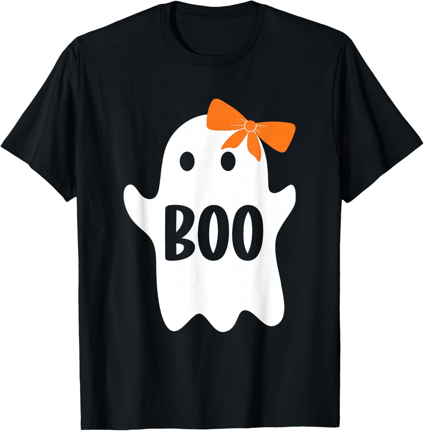 Cute Ghost with Bow, Boo Halloween Monster Kids Adults T-Shirt - T-Shirt | Black