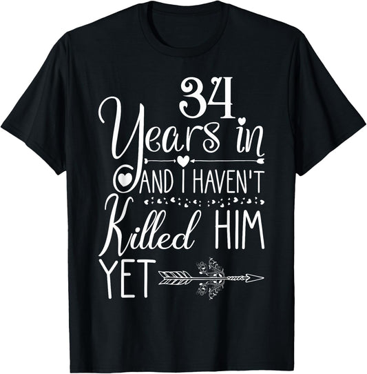 34th Wedding Anniversary Wife Just Married 34 Years T-Shirt - T-Shirt | Black