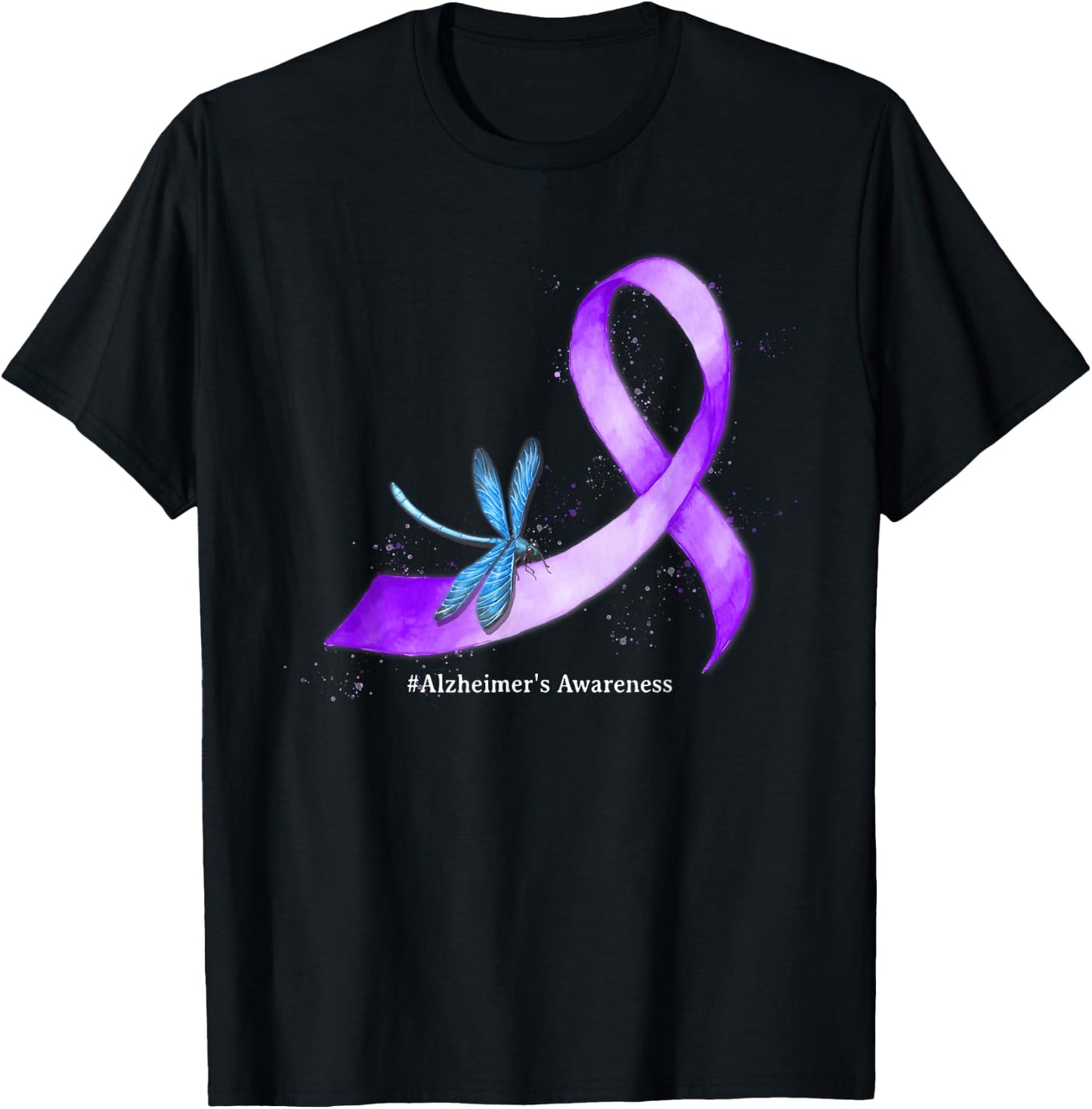Hippie Dragonfly Purple Ribbon Alzheimer's Awareness T-Shirt - T-Shirt | Black
