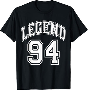 Legend 94 Number Varsity Team - 94th Birthday & 94 Years Old T-Shirt - T-Shirt | Black