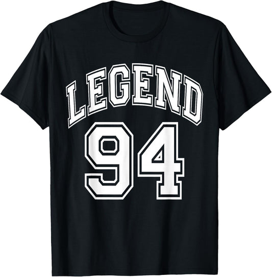 Legend 94 Number Varsity Team - 94th Birthday & 94 Years Old T-Shirt - T-Shirt | Black