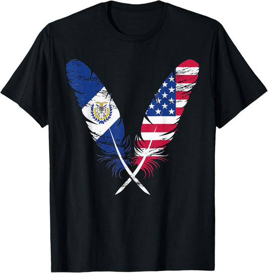 Half American Half Salvadorian USA Flag El Salvador America T-Shirt - T-Shirt | Black
