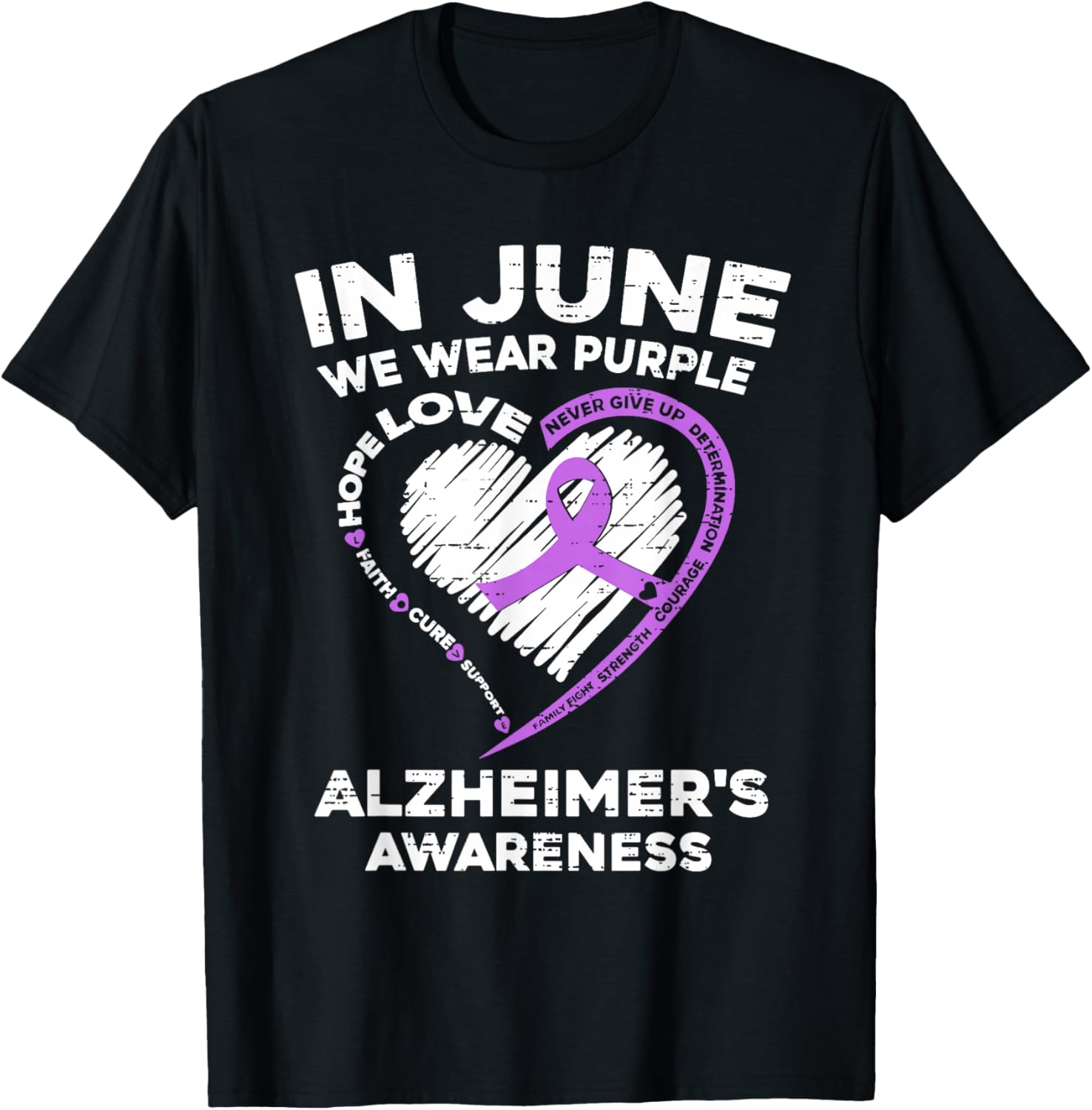 Alzheimer's Awareness Ribbon Purple Dementia Dad Mom Grandpa T-Shirt - T-Shirt | Black