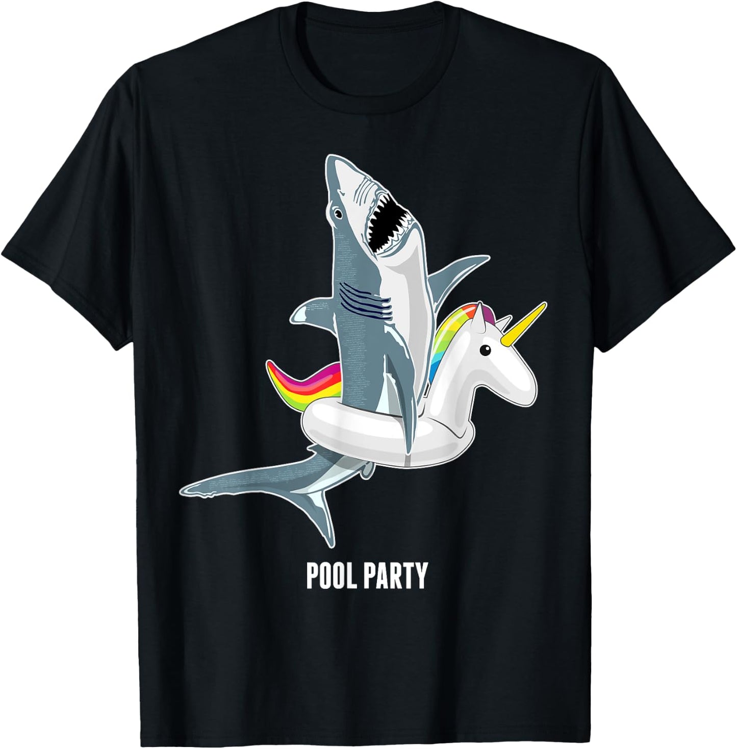 Pool Party Unicorn Float Funny Shark Lover Gift Kids T-Shirt - T-Shirt | Black