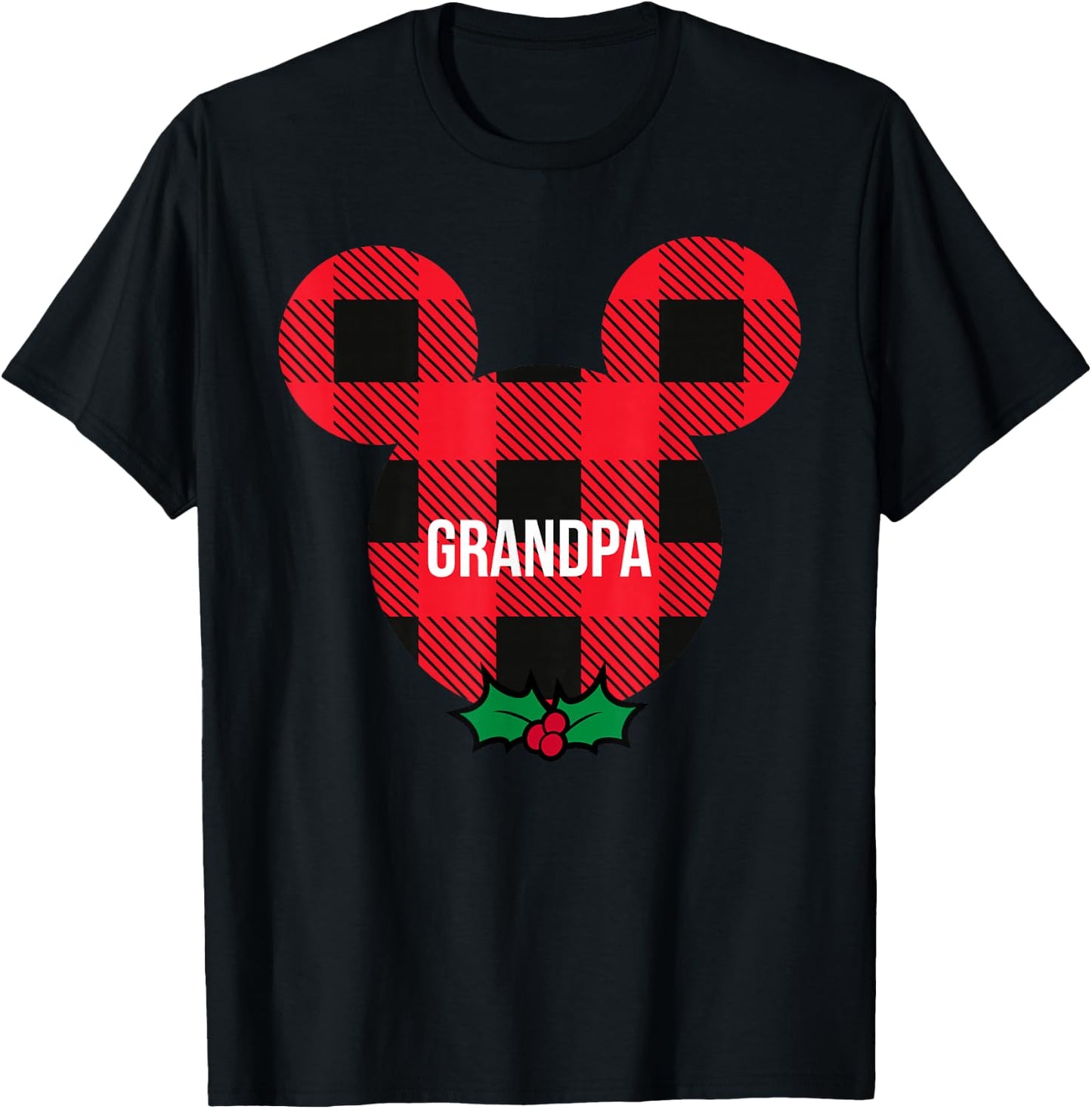 Disney Mickey Mouse Family Matching Holiday Plaid Grandpa T-Shirt - T-Shirt | Black