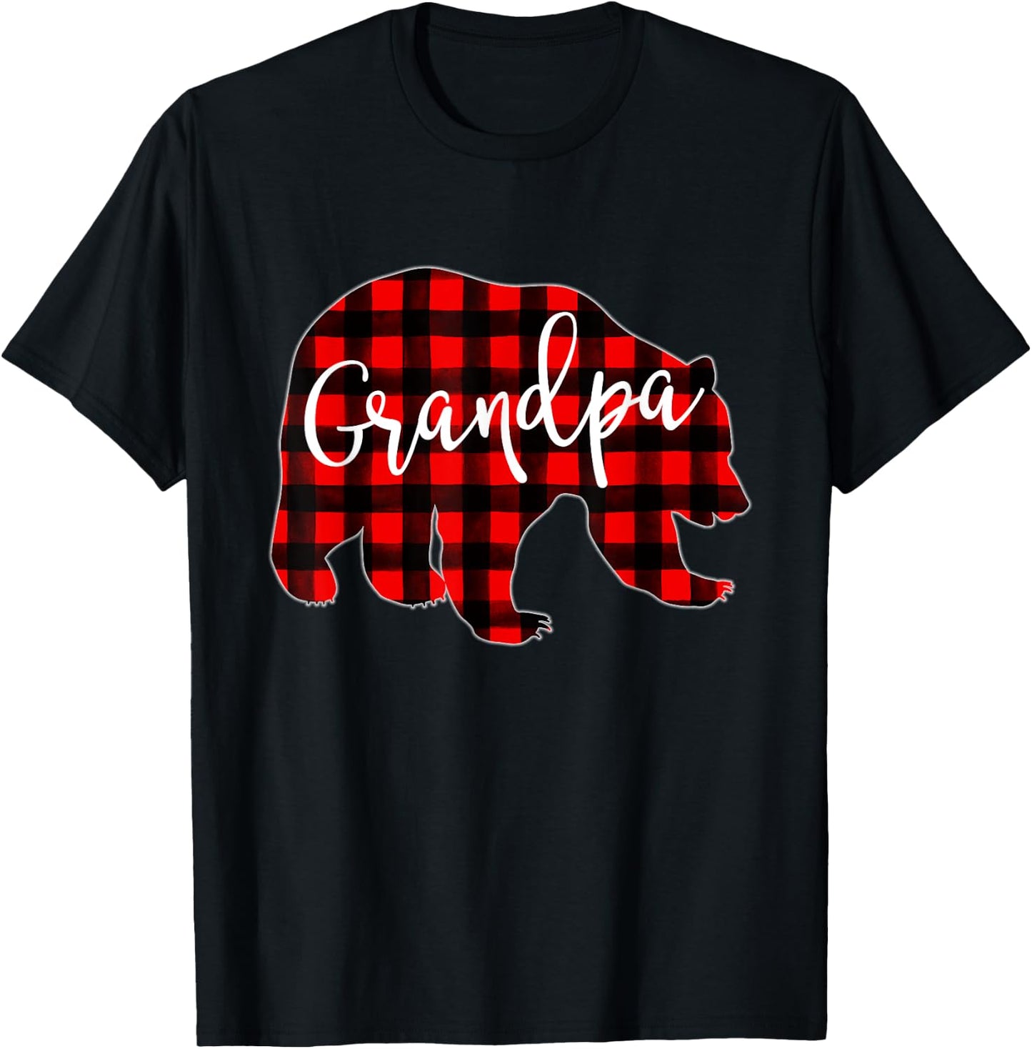 Red Plaid Grandpa Bear Matching Family Christmas Eve Buffalo T-Shirt - T-Shirt | Black