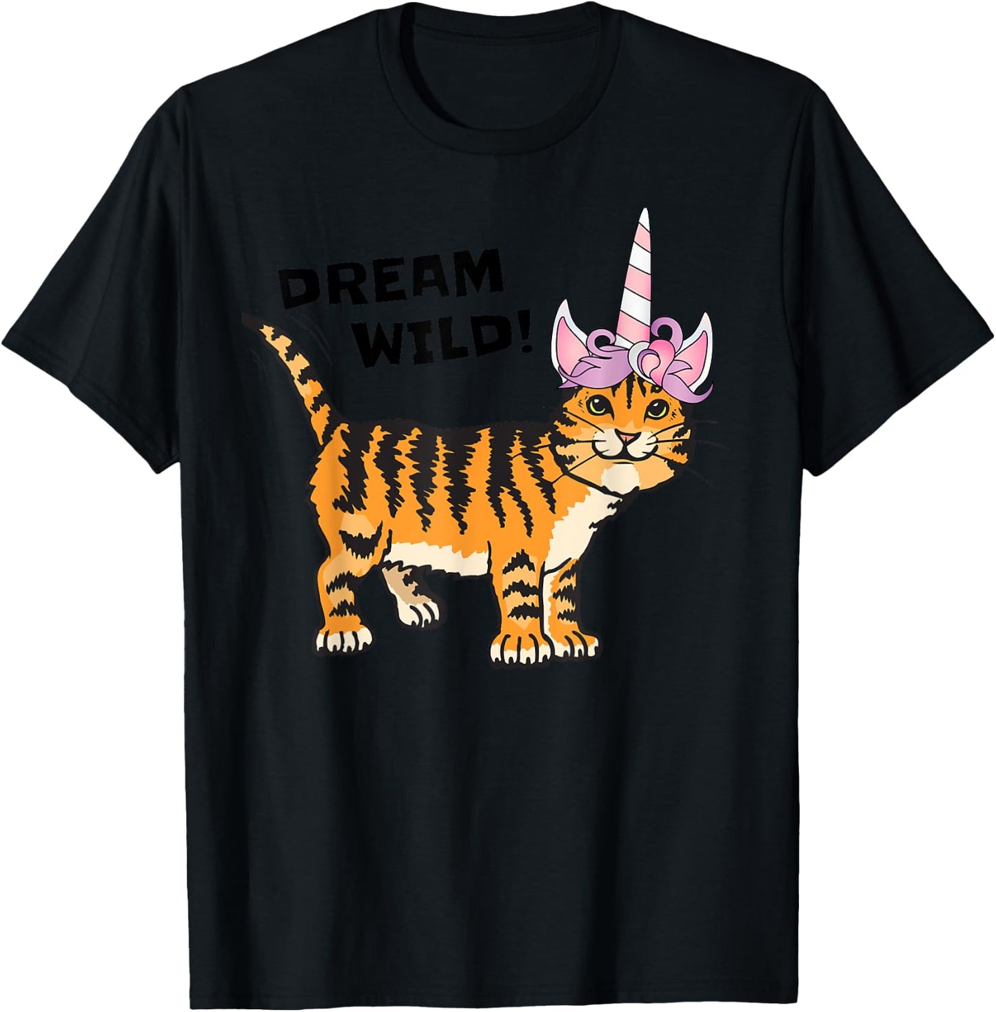 Dream Wild Cat Unicorn Tiger Lover , Caticorn Men Women Girls Kids T-Shirt - T-Shirt | Black