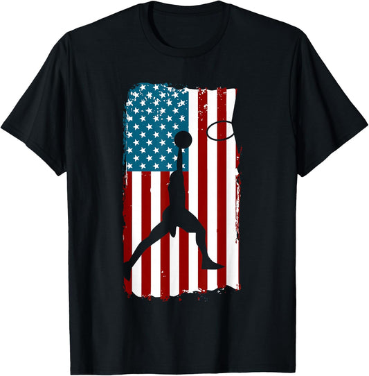 US American Flag Basketball Patriotic Athlete Print For Boys T-Shirt - T-Shirt | Black