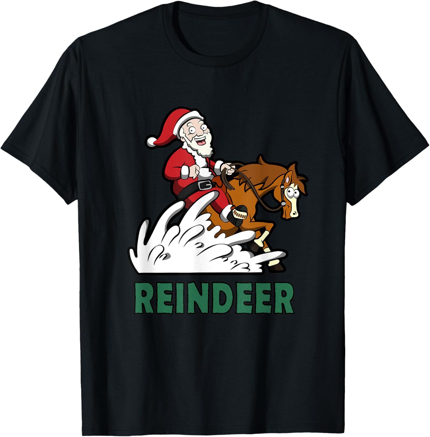 Reindeer Santa on a Reining Horse T-Shirt - T-Shirt | Black