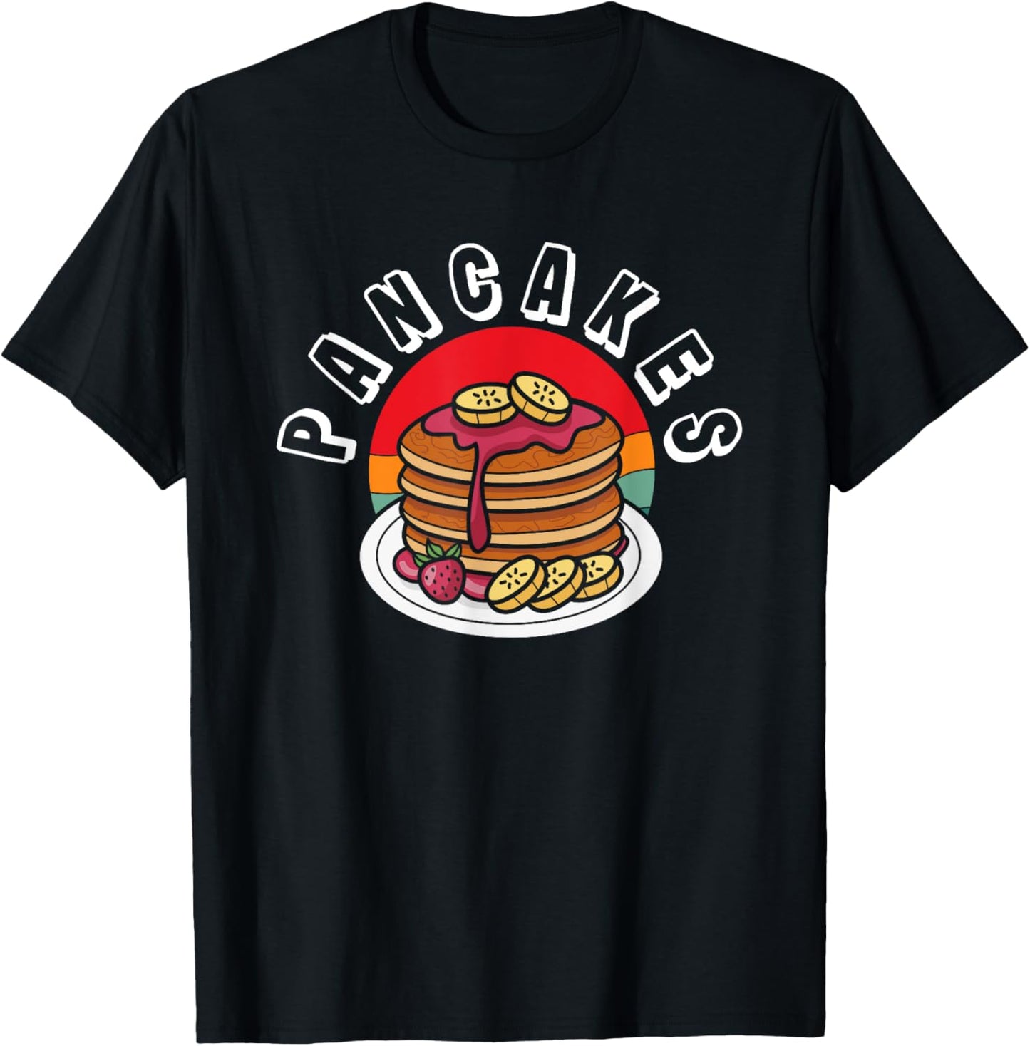 Pancakes Bananas Strawberries Retro Style T-Shirt - T-Shirt | Black