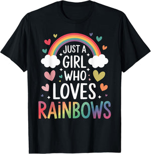Just a Girl Who Loves Rainbows Colorful Heart Kids Girls T-Shirt - T-Shirt | Black