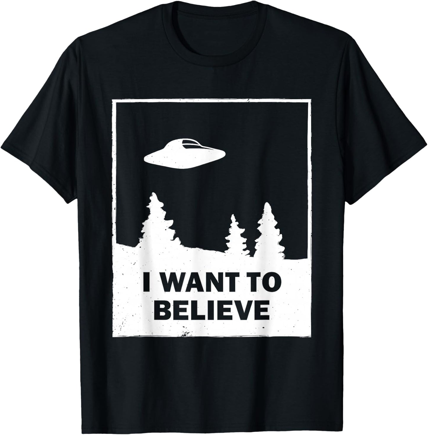 Vintage White I Want To Believe UFO T-Shirt - T-Shirt | Black