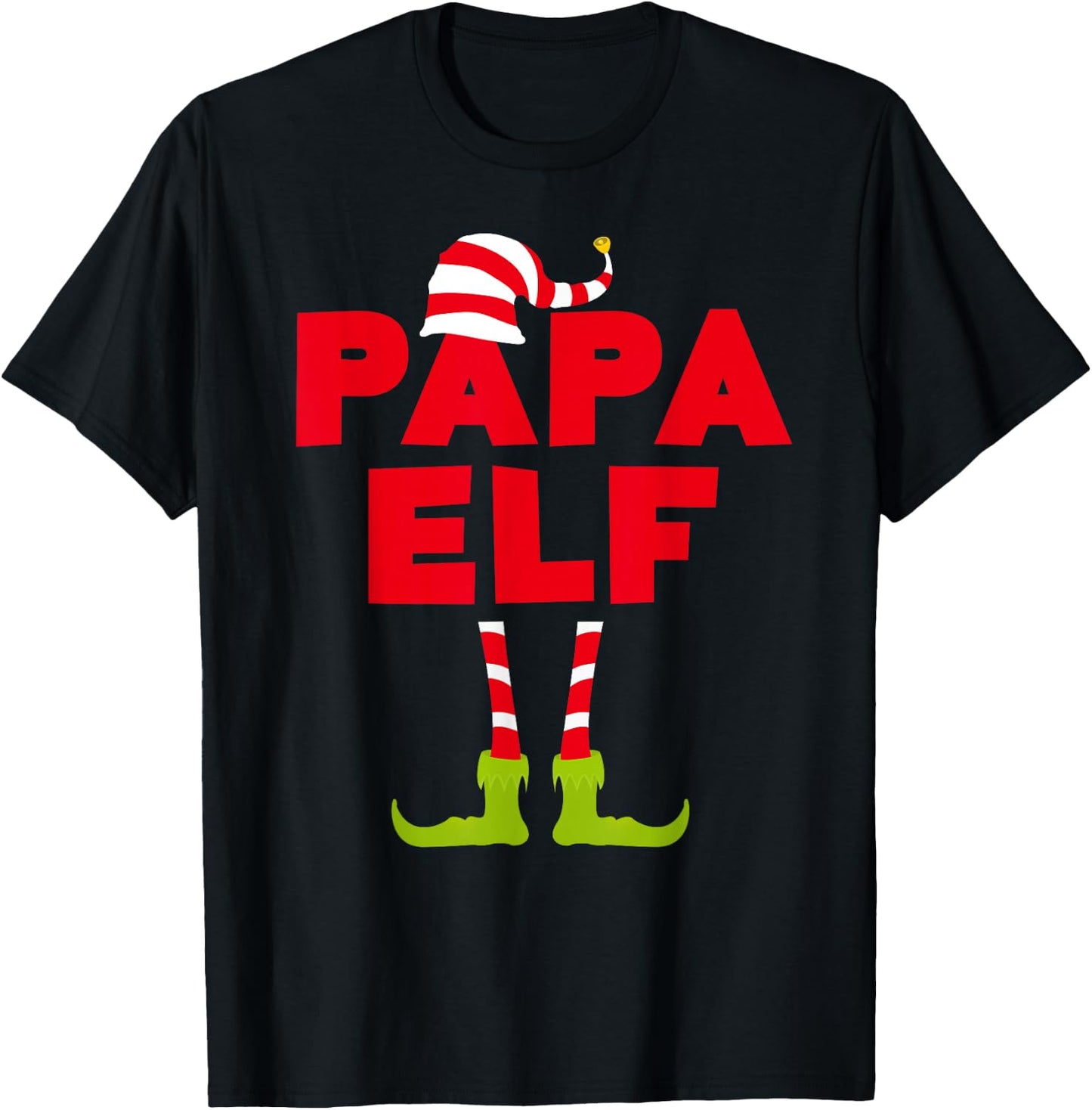 Papa Elf Shirt Men Matching Elf Papa Christmas Pajamas T-Shirt - T-Shirt | Black