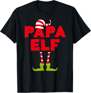 Papa Elf Shirt Men Matching Elf Papa Christmas Pajamas T-Shirt - T-Shirt | Black
