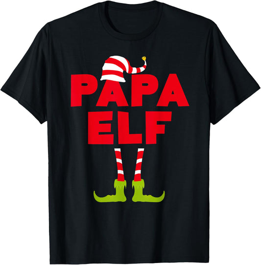 Papa Elf Shirt Men Matching Elf Papa Christmas Pajamas T-Shirt - T-Shirt | Black