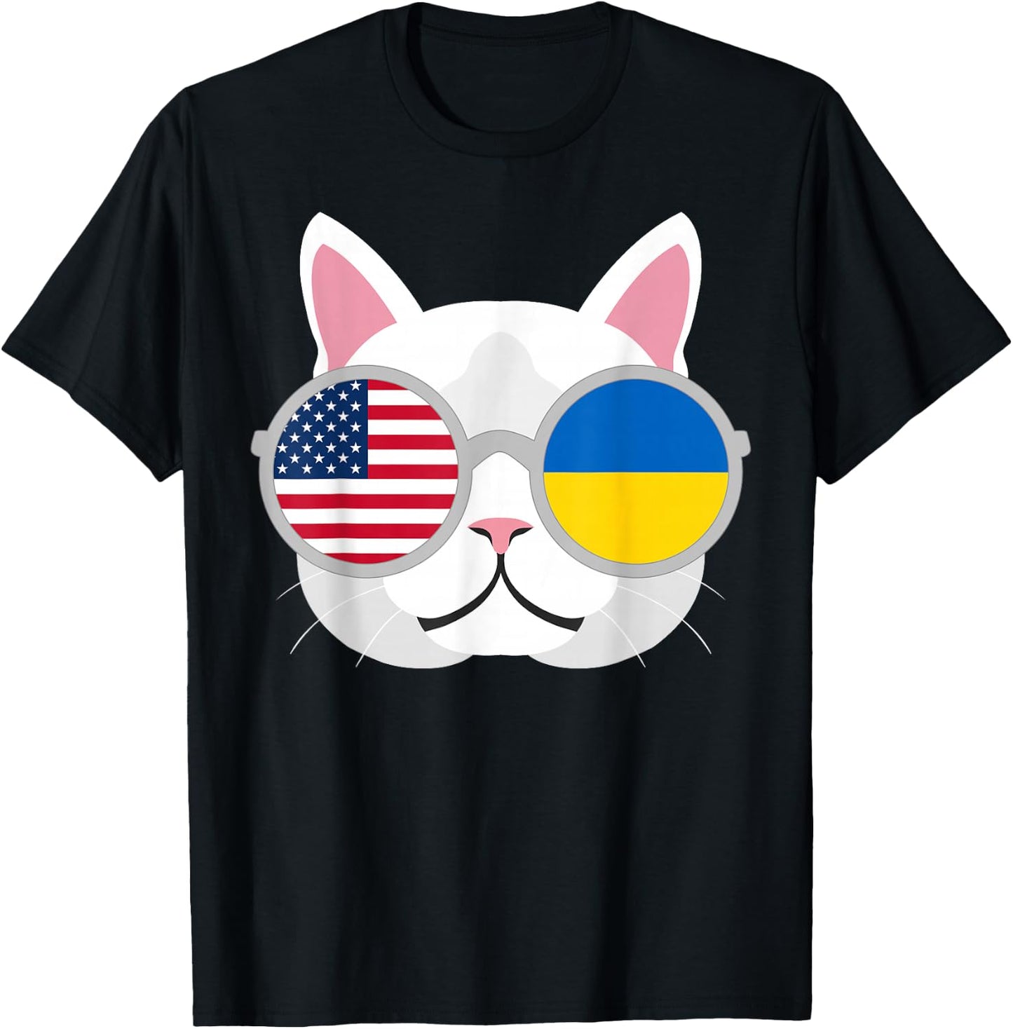 Funny Proud Ukrainian American Cat Ukraine USA Flag Gift T-Shirt - T-Shirt | Black