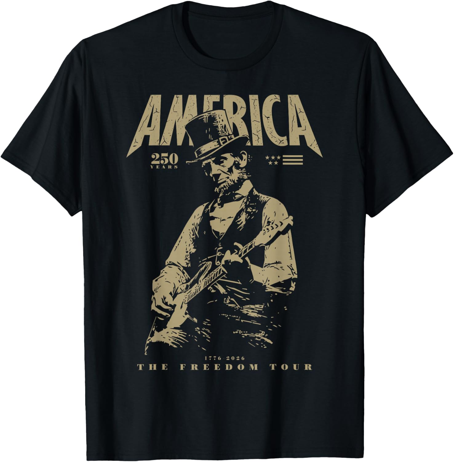 Abraham Lincoln Playing Guitar 4th July 250th Anniversary T-Shirt - T-Shirt | Black