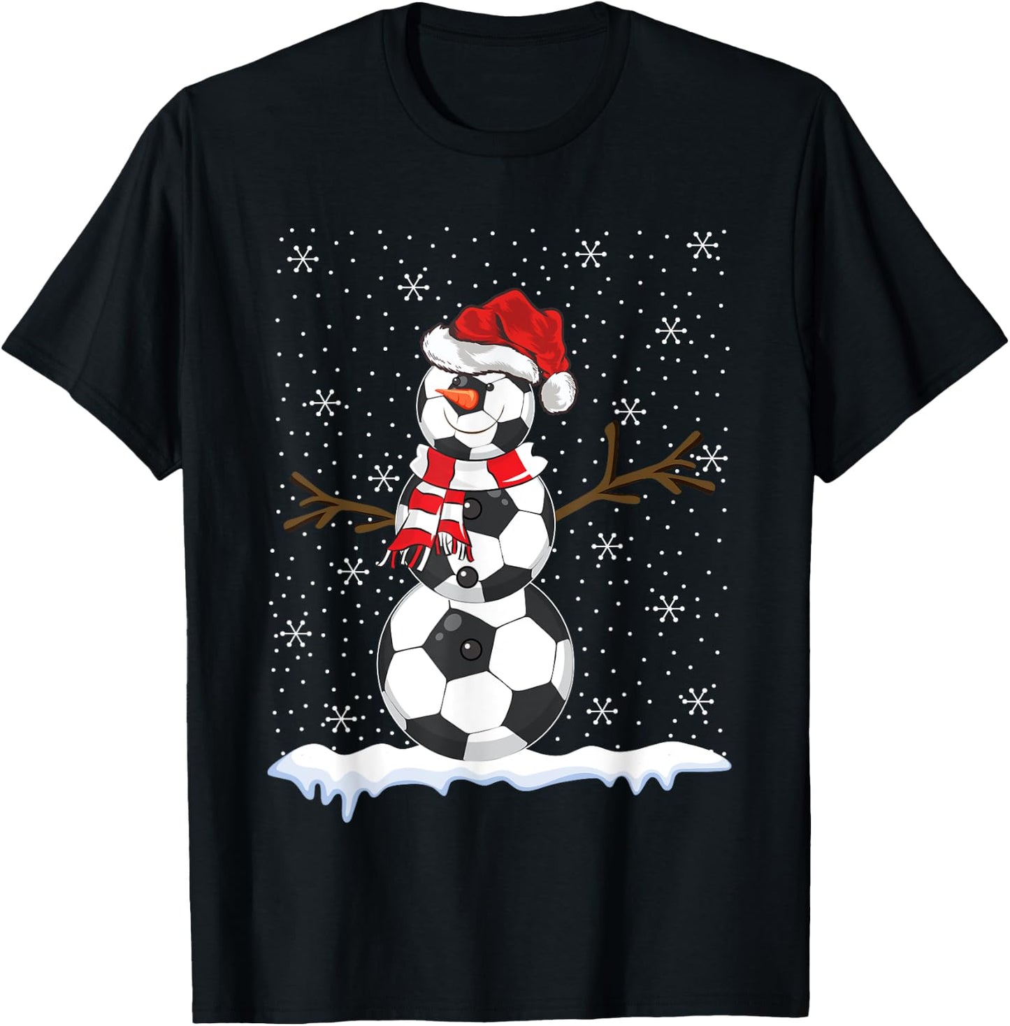 Ugly Sweater Style Snowman Soccer Ball Christmas T-Shirt - T-Shirt | Black