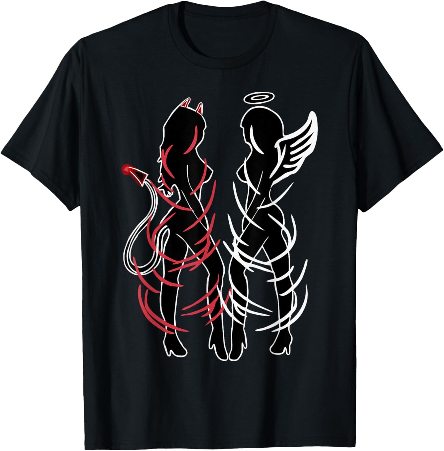 Sexy Women Illustration Duality Symbol Devil And Angel Girls T-Shirt - T-Shirt | Black